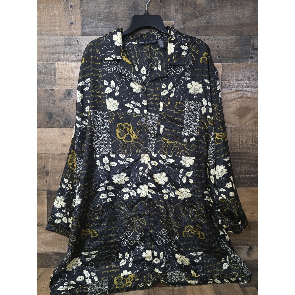 Mlle Gabrielle Button Up Black Boho Chic Top PLUS 3X Floral Fairygoth Classic